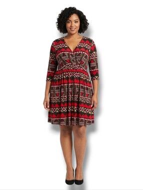Lucie Lu Plus Size Multicolor Chevron V-Neck Wrap Dress – 0X, Gently Used